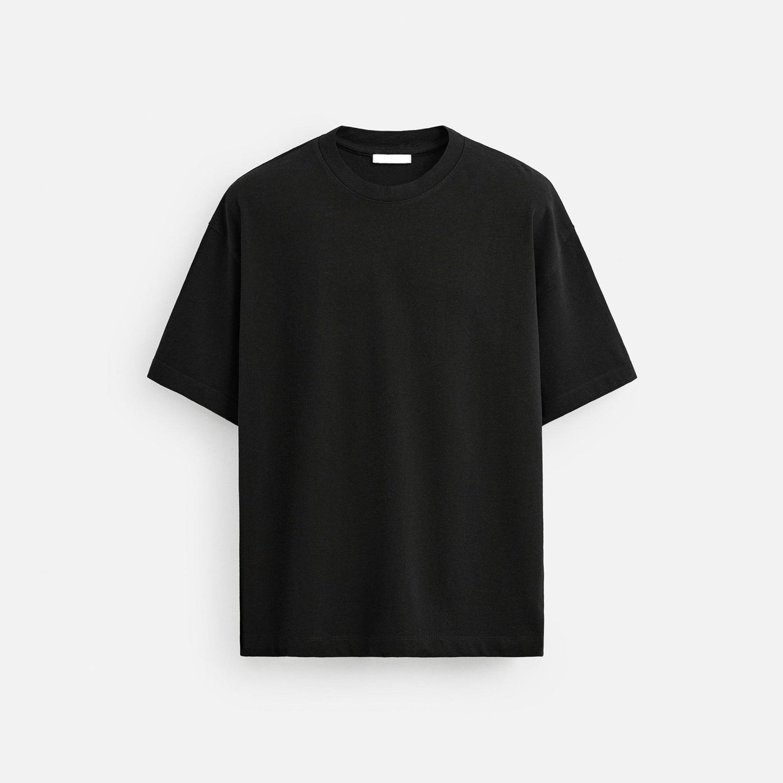 Black t-shirt on a light gray background