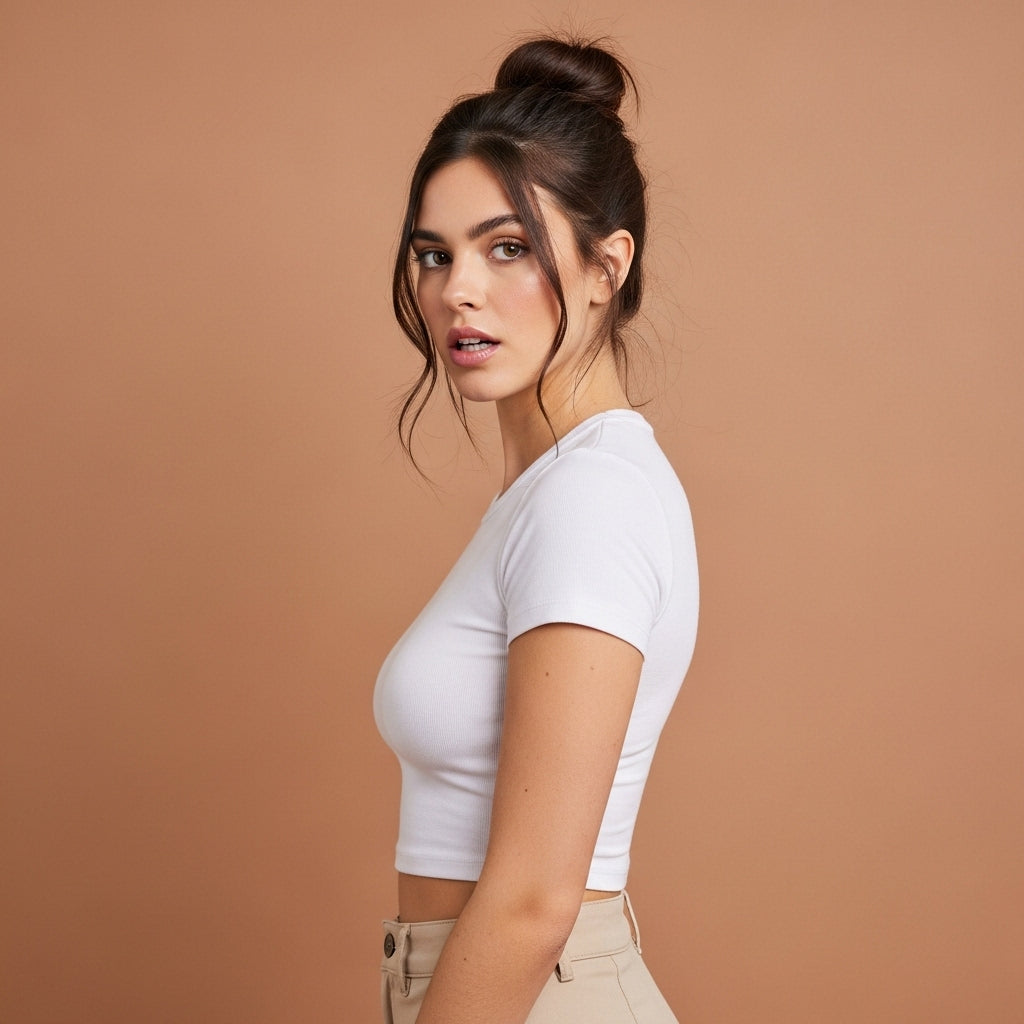 Classic White Fitted Crop Top – Stretch Cotton