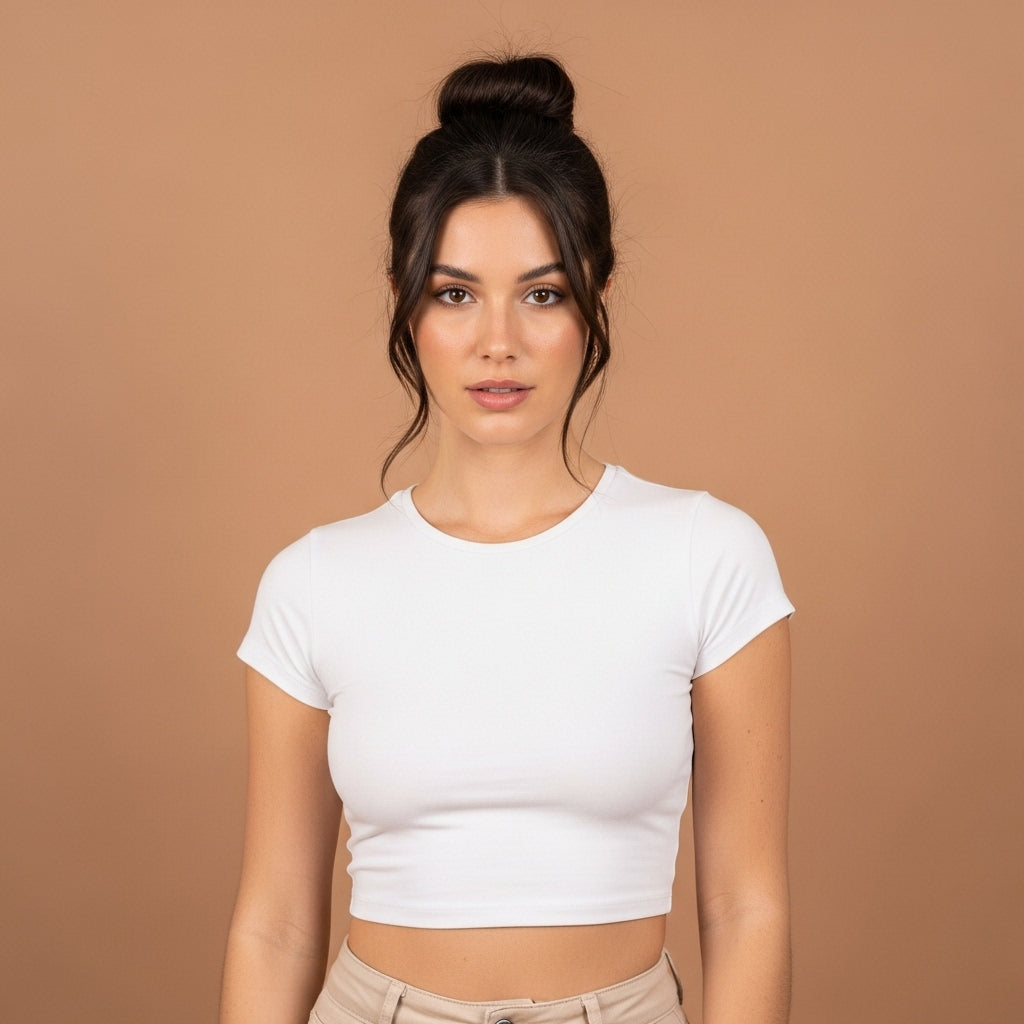 Classic White Fitted Crop Top – Stretch Cotton